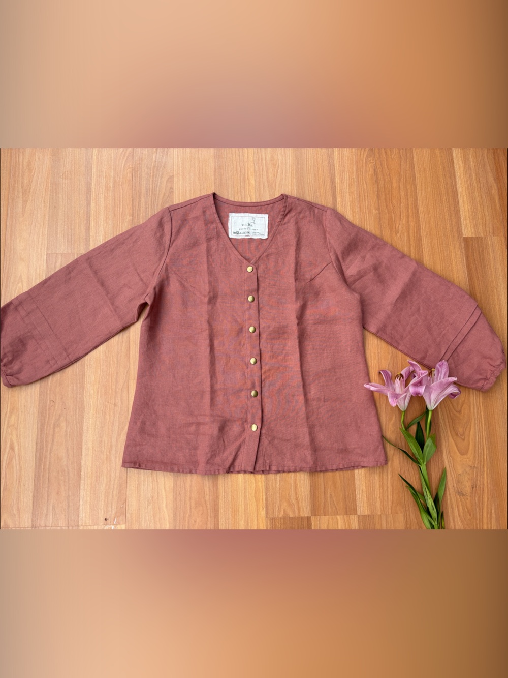 notPERFECTLINEN Cinnamon rose Button-Front Linen Top